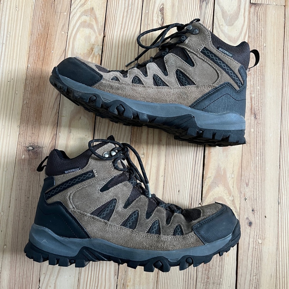 Eddie Bauer Mens 10 Waterproof Hiking Boots Brown Suede Mesh Mid Top Trail Shoes - Picture 2 of 9